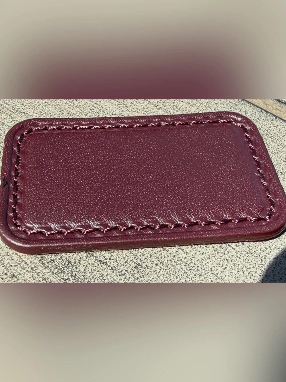 NEW Tumi Small 2” x 1-3/16” Leather Monogram Patch - WINE BURGUNDY color